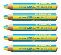 STABILO - Lápiz de color multitalento - woody 3 en 1 duo - Mina bicolor - Pack de 5 - amarillo/azul cian