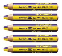 STABILO - Lápiz de color multitalento - woody 3 en 1 duo - Mina bicolor - Pack de 5 - amarillo/violeta