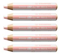 STABILO - Lápiz de color multitalento - woody 3 en 1 duo - Mina bicolor - Pack de 5 - blanco/albaricoque