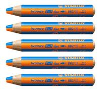 STABILO - Lápiz de color multitalento - woody 3 en 1 duo - Mina bicolor - Pack de 5 - naranja/azul medio