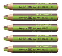 STABILO - Lápiz de color multitalento - woody 3 en 1 duo - Mina bicolor - Pack de 5 - verde claro/marrón