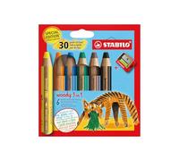 STABILO Lápiz 3 en 1 Woody - Ed. 30 aniversario Tigre - Estuche 6 colores con sacapuntas