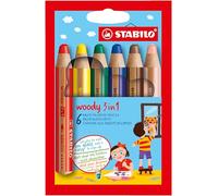 STABILO Lápiz de color multitalento woody 3 en 1 - Estuche con 6 colores