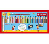 STABILO Lápiz de color multitalento woody 3 en 1 - Estuche con 18 colores + 1 sacapuntas + 1 pincel