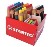 STABILO - Lápiz de color multitalento woody 3 en 1 - Lápiz de color, cera y acuarela en 1 solo producto - Pack con 30 unidades y 2 sacapuntas, en 10 colores diferentes