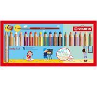STABILO Lápiz de color multitalento woody 3 en 1 - Pack de 18 con sacapuntas y pincel, con 12 estándar y 6 colores pastel