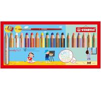 STABILO Lápiz de color multitalento woody 3 en 1 - Pack de 18 con sacapuntas y pincel, con 12 estándar y 6 colores pastel