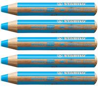 STABILO - Lápiz de color multitalento - woody 3 en 1 - Pack de 5 - azul cian