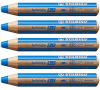 STABILO - Lápiz de color multitalento - woody 3 en 1 - Pack de 5 - azul medio