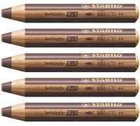 STABILO - Lápiz de color multitalento - woody 3 en 1 - Pack de 5 - marrón