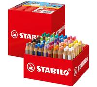 STABILO Woody - Lápices de colores, acuarela y cera, 3 en 1, caja de 76 con 4 sacapuntas, con 24 colores diferentes