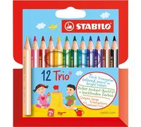 STABILO - Lápiz de color triangular grueso y corto - Trio Thick Short - Estuche de 12-12 colores
