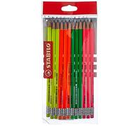 STABILO - lápiz de grafito con goma de borrar - Swano 4907 | cuerpo de color neón, pack de 12, grado de dureza HB