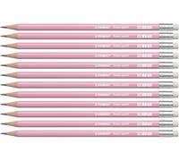 STABILO - Lápiz de grafito con goma - Swano Pastel - Pack de 12 - color de cuerpo rosa - DurezaHB