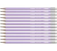 STABILO - lápiz de grafito con goma de borrar - Swano Pastel | pack de 12, lila, grado de dureza HB