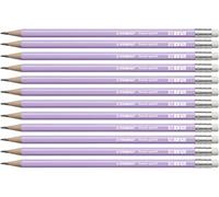 STABILO - lápiz de grafito con goma de borrar - Swano Pastel | pack de 12, lila, grado de dureza HB