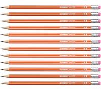 STABILO - Lápiz de grafito con goma - Pencil 160 - Pack de 12 - color de cuerpo naranja - DurezaHB