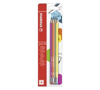 STABILO - Lápiz de grafito con goma - Pencil 160 - Pack de 4 - colores de cuerpo rosa, azul, amarillo, y naranja - DurezaHB