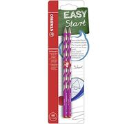 STABILO - lápiz de grafito triangular fino para diestros - EASYgraph S | rosa, pack de 2, grado de dureza HB