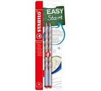 STABILO - Lápiz triangular ergonómico para diestros - EASYgraph en azul pastel - Pack de 2 - Dureza HB