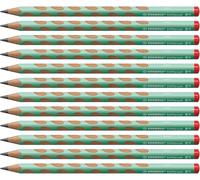 STABILO Lápiz ergonómico triangular para diestros - Easy en color verde pastel - 12 unidades - Dureza HB