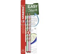 STABILO - Lápiz triangular ergonómico para diestros - EASYgraph en verde pastel y rosa pastel - Pack de 2 - Dureza HB