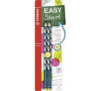 STABILO - Lápiz triangular ergonómico para zurdos - EASYgraph en color petrol - Pack de 2 - Dureza HB