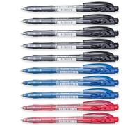STABILO Liner - Bolígrafo retráctil fino, paquete de 10 (negro, azul, rojo)