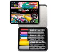 STABILO Marcador acrílico FREE Acrylic - ARTY - Set de puntas mixtas - Pack de 11 unidades - Starter Kit