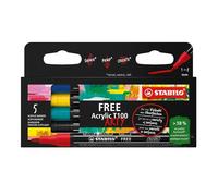 STABILO Marcador acrílico FREE Acrylic - ARTY - T100 Punta redonda 1-2mm - Caja con 5 unidades - ROYAL - Colores surtidos