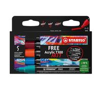 STABILO Marcador acrílico FREE Acrylic - ARTY - T300 Punta redonda 2-3mm - Caja con 5 unidades - URBAN - Colores surtidos