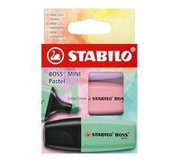 STABILO Marcador BOSS MINI Pastel - Estuche de cartón con 3 colores (brillo de púrpura, rubor rosado, toque de verde menta)