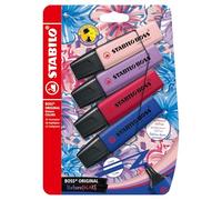 STABILO - Marcador BOSS ORIGINAL NatureCOLORS Wildflower - Pack de 4 - Rojo, azul ultramarino, gris-violeta, burdeos