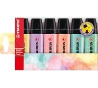 STABILO - Marcador - BOSS ORIGINAL Pastel - Pack de 6 - amarillo cremoso, melocotón cremoso, rubor rosa, brisa violeta, pizca de menta, toque de turquesa