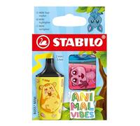STABILO - Marcador fluorescente BOSS MINI Animal Vibes - Estuche 3 colores rosa, amarillo, azul