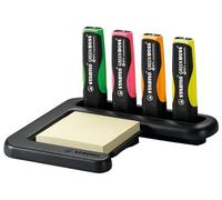 Stabilo, Marcador fluorescente ecológico STABILO GREEN BOSS - Fabricado en un 83% con plásticos reciclados - Set de mesa con 4 colores y block notas adhesivas