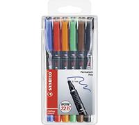 Stabilo OHPen Universal - Rotuladores permanentes (6 unidades, punta redonda, colores negro, azul, marrón, verde, rojo, polipropileno, grosor de trazo fino, diámetro: 0,7 mm)