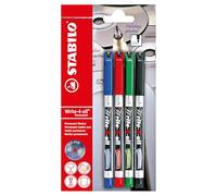STABILO - marcador permanente - Write-4-all | punta fina, blíster de 4, azul, rojo, verde, negro