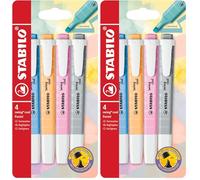 STABILO - Marcador - swing cool Pastel - Estuche de 4 - gris polvoriento, fucsia helado, azul ventodo, naranja pálido (Paquete de 2)