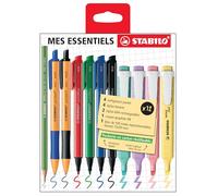 STABILO My Essential - Set escuela y oficina - Neceser con 12 productos: 4 swing cool pastel, 4 pointMax, 2 pointball, 1 Greengraph, 1 bloc de hojas adhesivas