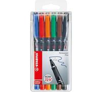 Stabilo OHPen Universal - Rotuladores permanentes (6 unidades, punta redonda, colores negro, azul, marrón, verde, rojo, polipropileno, grosor de trazo fino, diámetro: 0,7 mm)