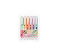 STABILO Pack de 6 resaltadores de bolsillo - Tinta universal al agua - Color pastel