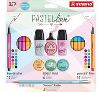 STABILO Set Pastellove Mini – 35 uds (12 Pen 68, 12 Point 88, 6 Pastellove 2.0, 5 Swano)