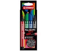 STABILO Rotulador Pen 68 MAX ARTY Premium – Punta biselada 1 y 5 mm – Estuche 4 colores surtidos