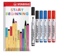 STABILO Plan - Rotulador para pizarra blanca, en embalaje de regalo de sobre, punta redonda (negro, azul, rojo, paquete de 6)