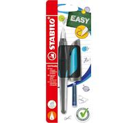 STABILO Pluma estilográfica EASYbuddy, plumín L para zurdos, borrable, con cartucho (negro/azul)
