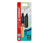 STABILO Pluma estilográfica Climate-Neutral Grow - Paquete de 1 - Azul arándano, madera de haya con cartucho de tinta azul