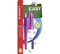 STABILO - Pluma estilográfica escolar con pluma para zurdos L - EASYbuddy en lila/magenta - Color de la tinta azul (borrable) - Bolígrafo individual - Cartucho incluido