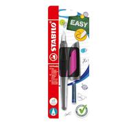 STABILO - Pluma estilográfica escolar con plumín estándar M - EASYbuddy en negro/magenta - azul (borrable) - incluye cartucho - blíster