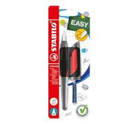 STABILO EASYbuddy - Pluma estilográfica escolar con plumín estándar, color negro/rojo, azul (borrable), bolígrafo individual, incluye cartucho